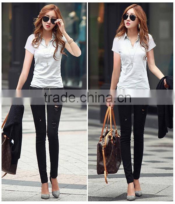 Women Polo shirts Short sleeves Fitted Tees blank Tops