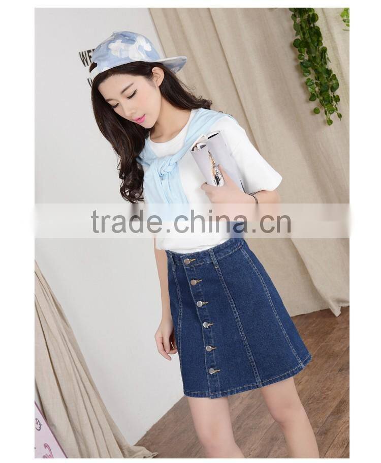Custome 2016 new arrival denim skirts womens pencil jeans front button skirt for women plus size