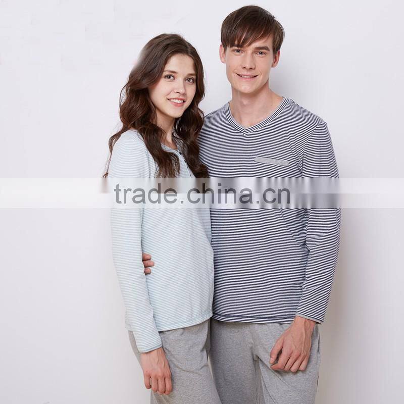 high quality couple homewear sleepwear sets stripe flowers cotton pajama
