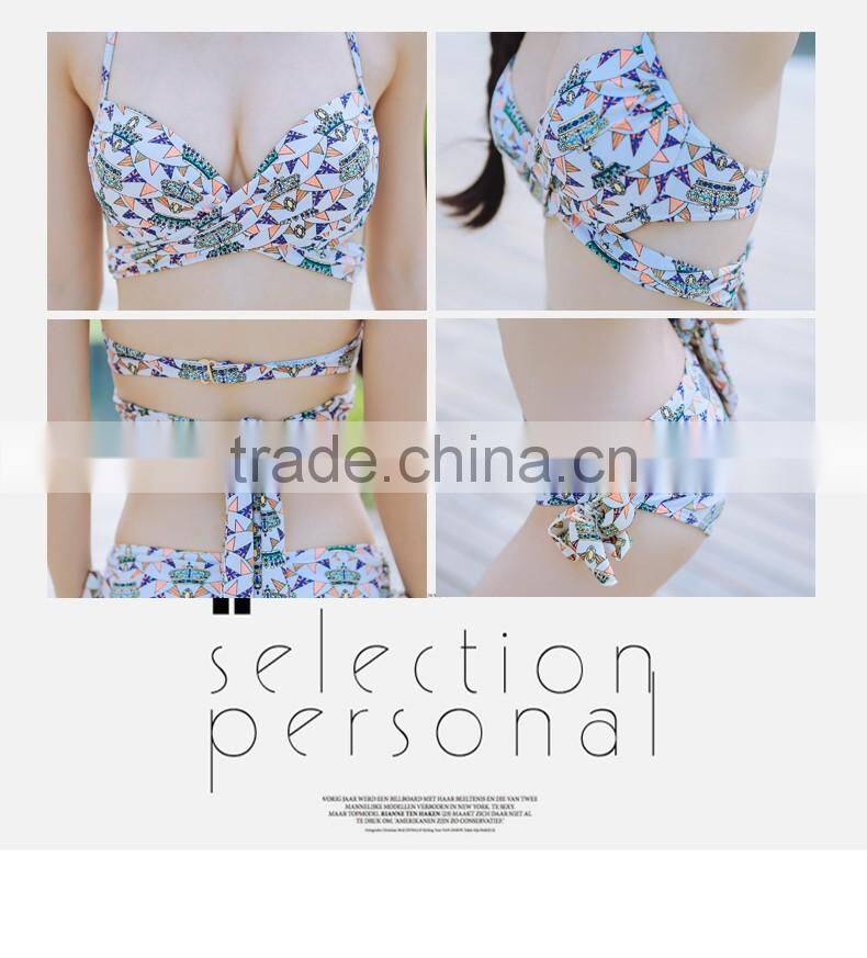 Floral print three pieces bikini sets girls sexy beach wear