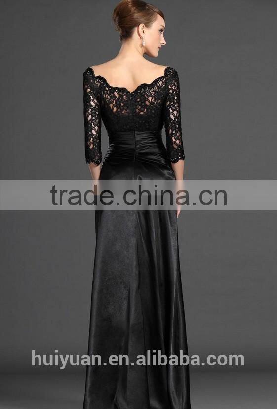elegant satin evening long black lace prom dress
