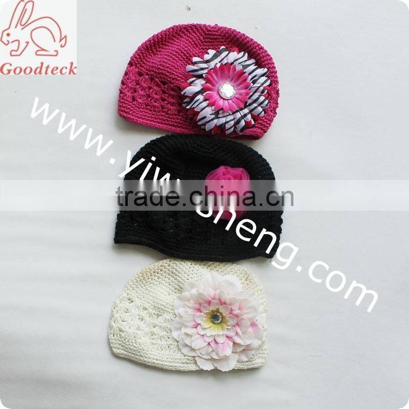 Hot sale baby comfortable soft caps,baby knit beautiful hat with flower