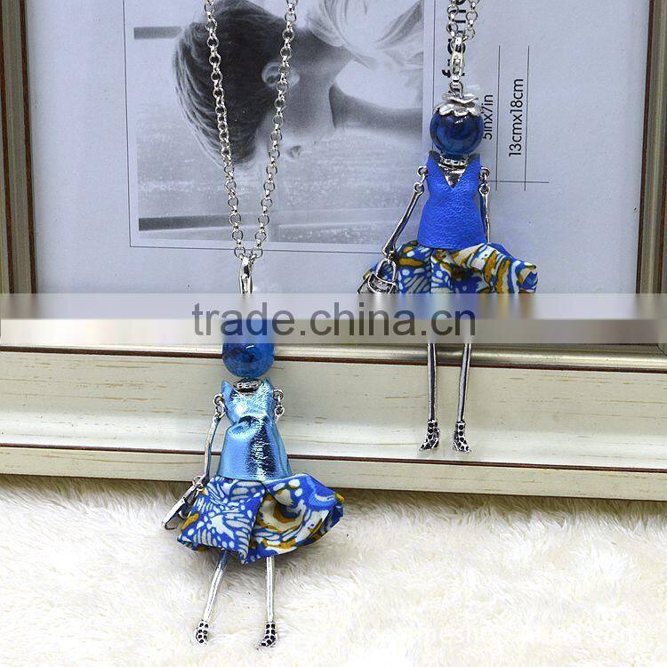 2015 hot fabric doll necklace girls doll jewelry handmade woman doll necklace jewelry