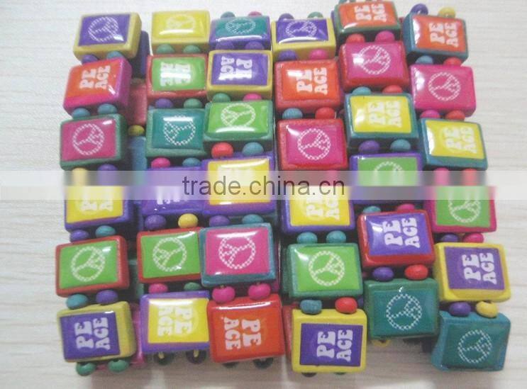 USA nation flag logo beads wood bracelets jewelry custom stretch wooden bead bracelets for promotion gifts