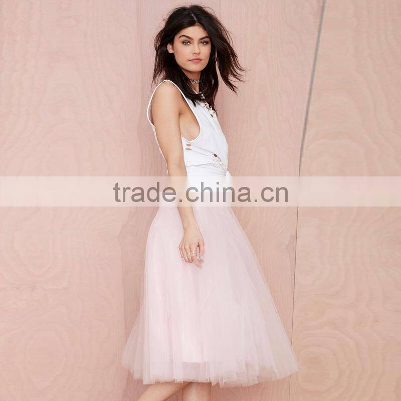 MGOO Fashion Design Korea Style Women pink Skirts Tutu Ball Gown Mesh Romantic Knee Length Skirts 15146A236
