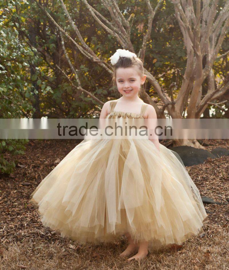 Empire Waist With Satin Sash Champagne Gold Layered Lace Flower Girls Christmas Party Prom Tutu Wedding Dress