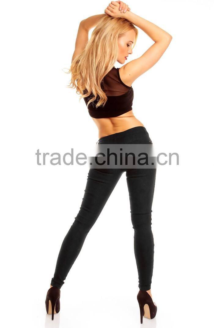 2016 women pants Ladies Casual blue with waist-length Ripped distressed skinny female jeans