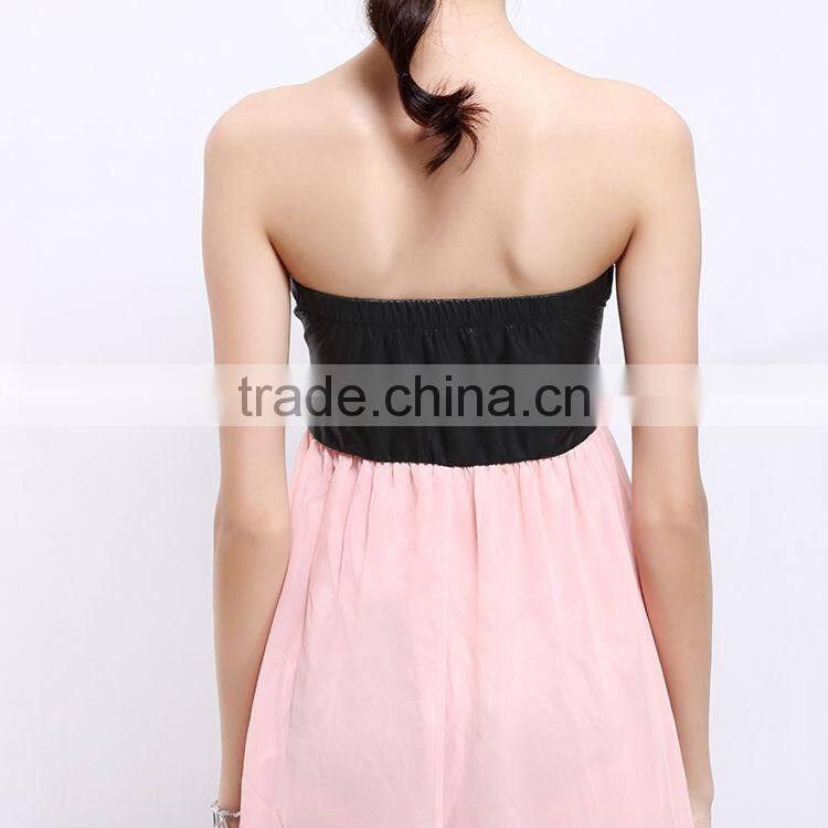 2017 new fashion patchwork chiffon skirt black leather tube top