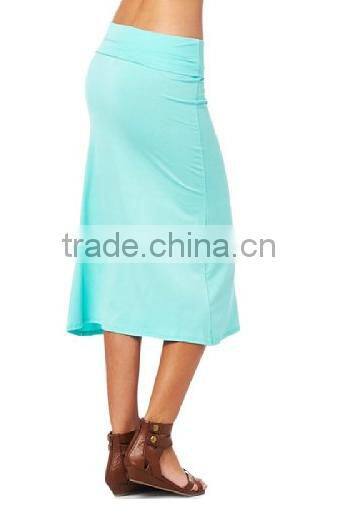 Hot Sales Women's High Stretch High Waisted Rayon Span Mid-Calf Maxi Skirt