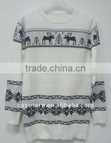 100% cotton ladies jacquard sweater with deer pattern