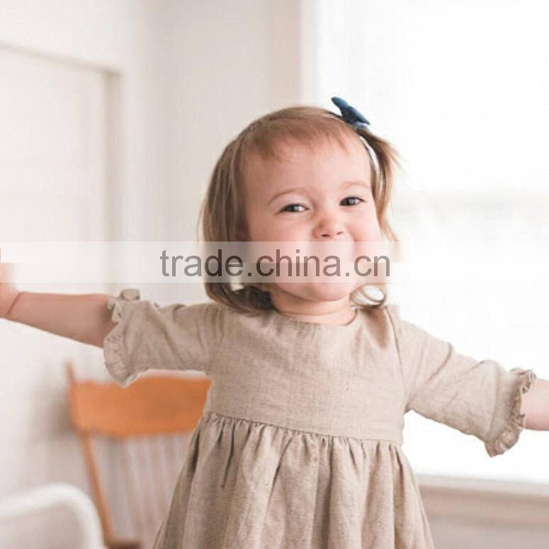 Grey/Cream Check Linen Dress Light Weight Linen Blend Summer Kids Party Dresses