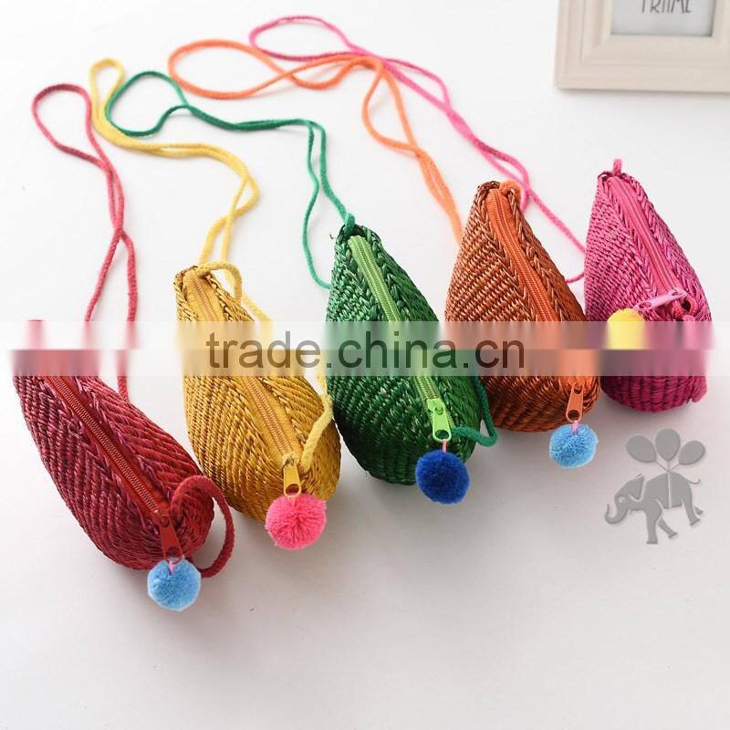 S66039A Candy Color Weaven Shell Mini Beach Bag Kid Coin Purses