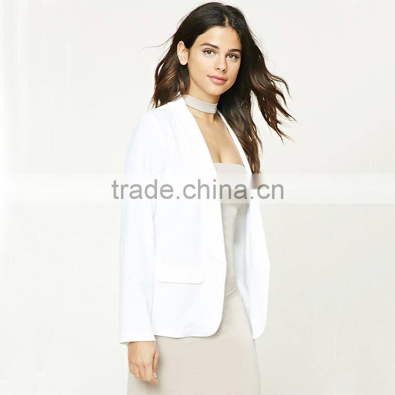 Ladies office open front dropped lapels longline silhouette blazer coat