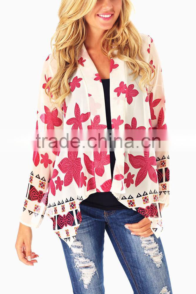 PINK FLOWER PRINTED CHIFFON MATERNITY CARDIGAN