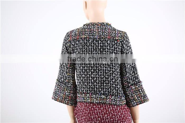 brown fashion women softshell jacket with shell buttons