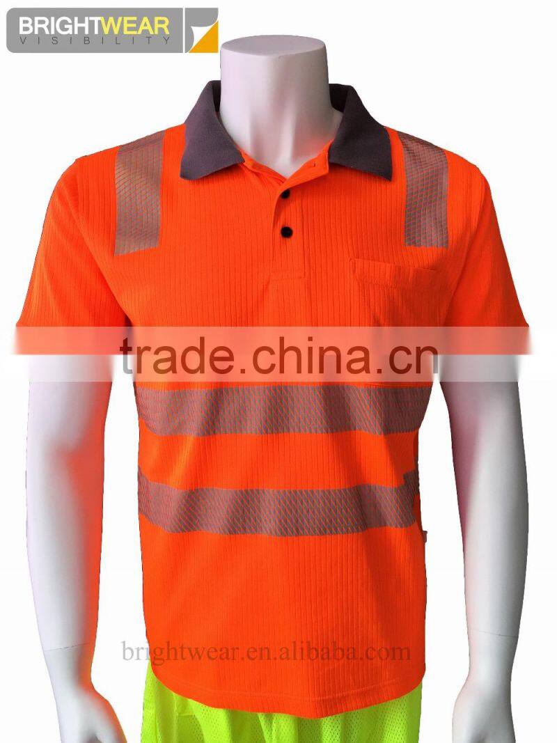 Mens short sleeve fluorescent interlock bulk poly/cotton high visibility polo shirt