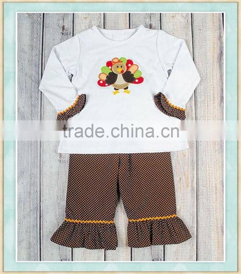 Thanksgiving polka dots turkey boutique outfits wholesale children's boutique clothing polka dots turkey emboidered outfits