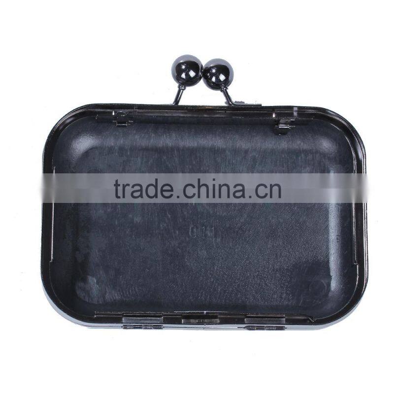 Iron Based Alloy Kiss Clasp Purse Frame Ball Gunmetal Rectangle 15.5cm(6 1/8") x 13.3cm(5 2/8"), 1 Piece