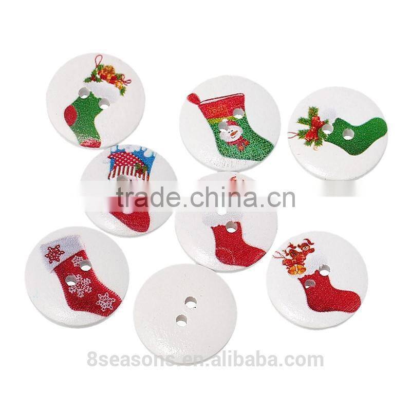 Top Quality 20mm Christmas Stocking Round Two Holes Wood Button OEM Accepted