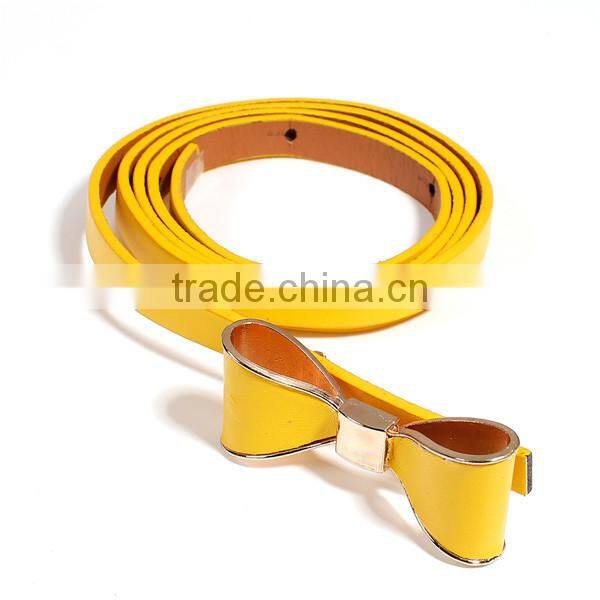 PU Leather Belt Waistband Bowknot Gold Plated Yellow Adjustable