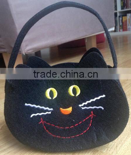 Halloween trick or treat black felt cat bag