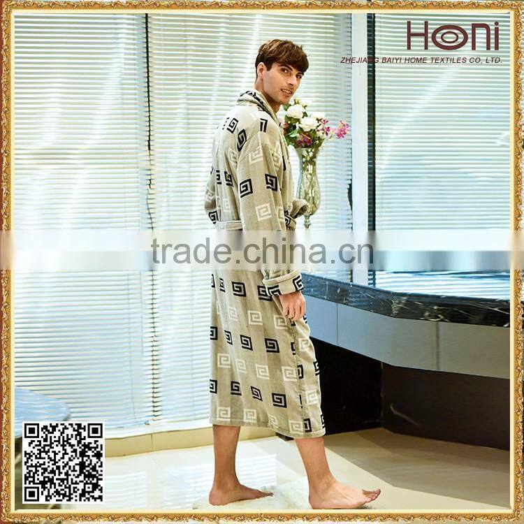 Men's Patterned Cotton Soft Bathrobe With Belt