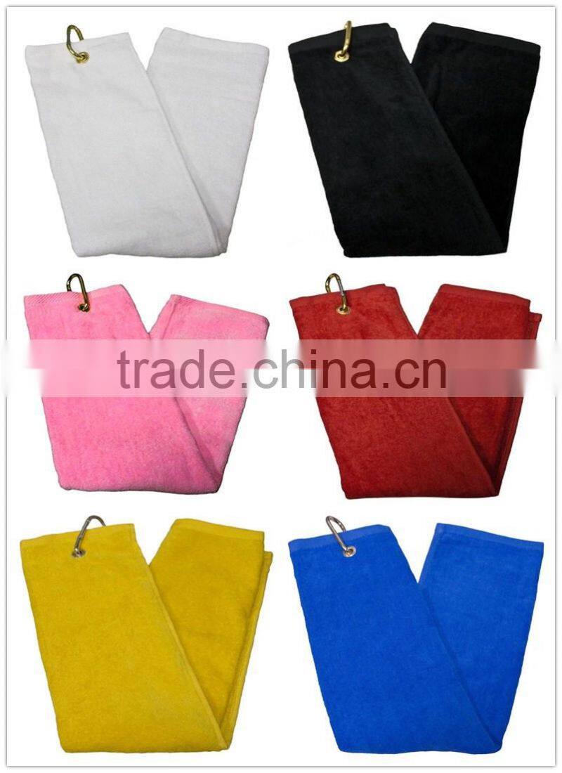 Golf towel wholesale 100% cotton logo embroidered golf towels with metal grommet and hook