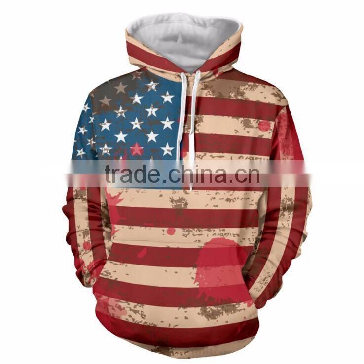 Unisex Fashion USA American Flag Print Hooded Slim Pullover Hoodie Sweatshirt