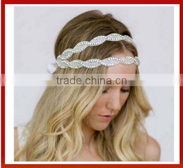 Bride Gold Crystal Beads Hair Band Elastic Headband Headmade Crystal Glass Beads Hair Band Girl Bridal Pearls Beads