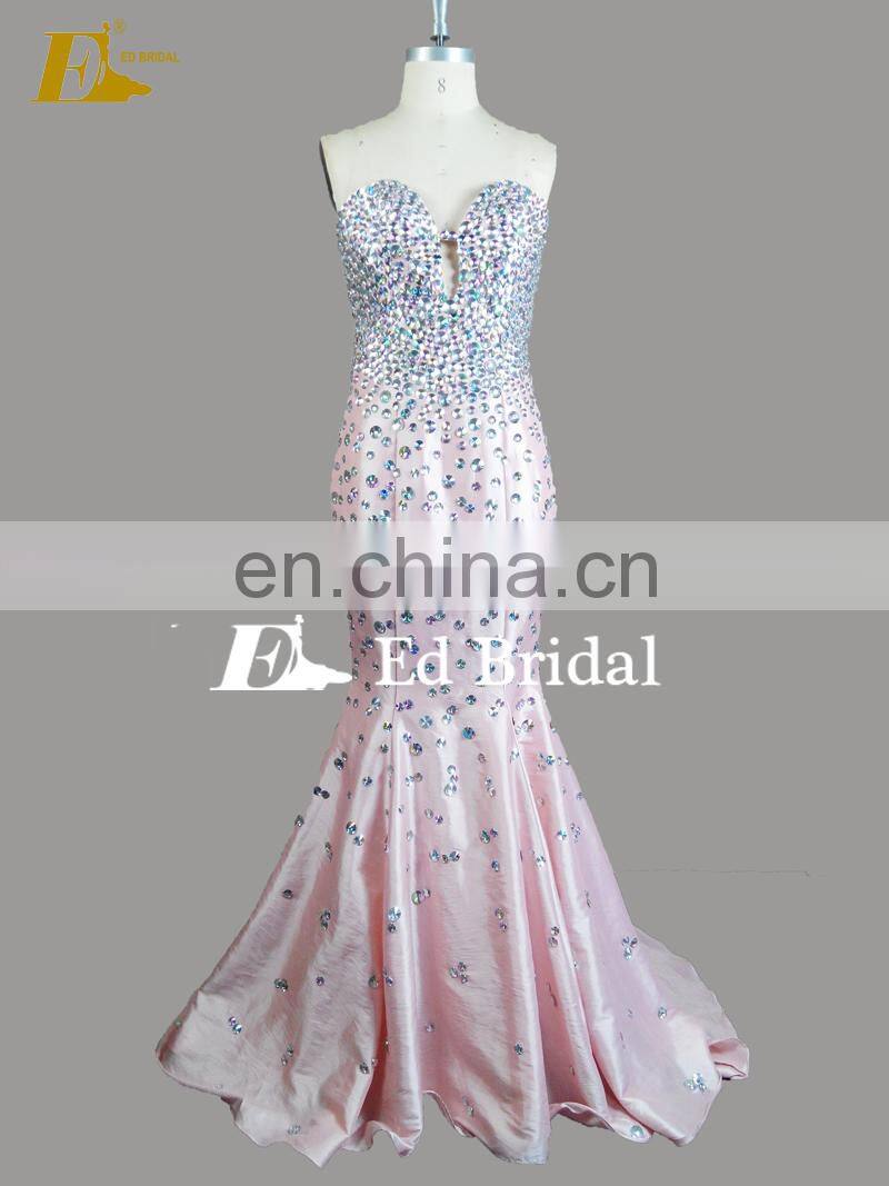 Hot Sale Sweetheart Cutout Neckline Stone Beaded Pink Sexy Mermaid Long Prom Dress