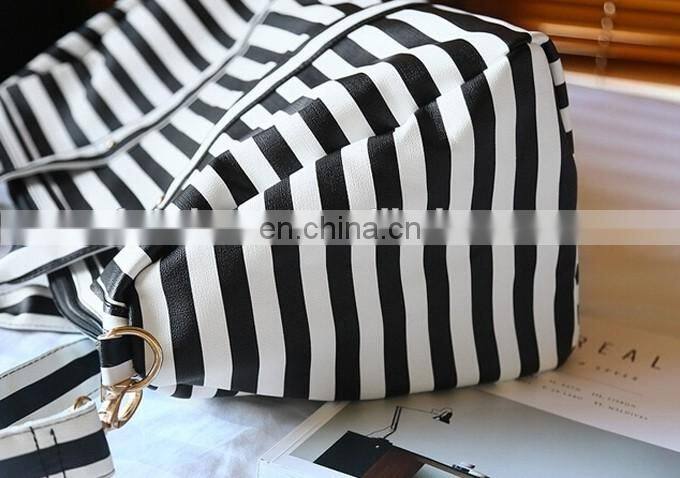 Fashion lady woman black white striped travel bag