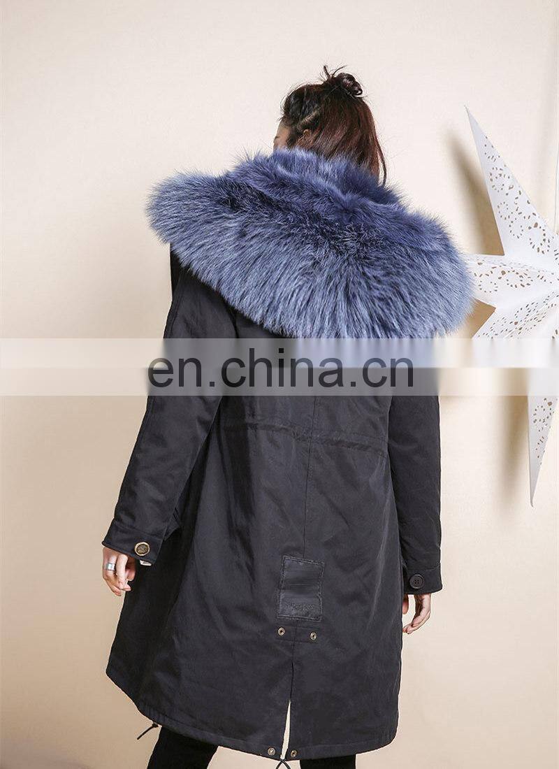Long Style Warm Winter Real Fox Fur Parka Lined Fur Jacket With Fur Inside