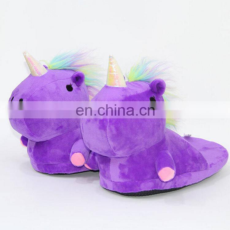 Hot selling unicorn design plush soft animal slippers