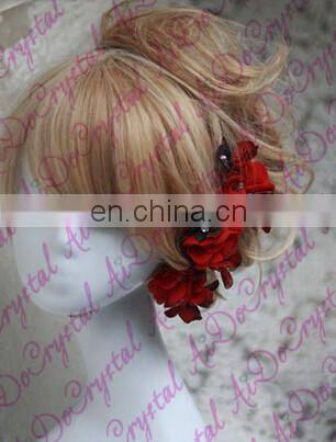 Aidocrystal red rose hair pin flower bobby pins red hair accessories for bridal