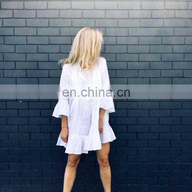 Loose Beach Dress Women White Beach Cover Up Women Bikini Cover Up Flare Sleeve Bohemian Bathing Suit Sundress Ruffle Hem Dress
