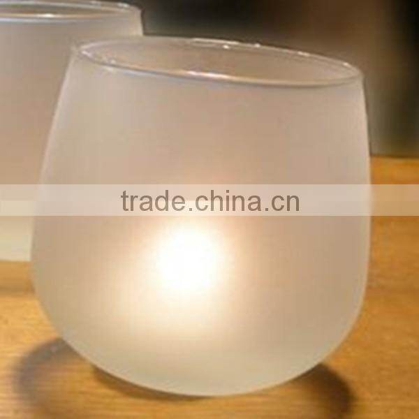 Hand made clear frosted cylindrical short tea light candle holder
