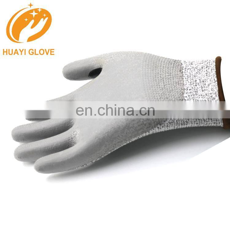 ANSI Cut 5 PU Coated Safety Glove CPE512 Heavy Duty High Cut Grey Soft Gloves