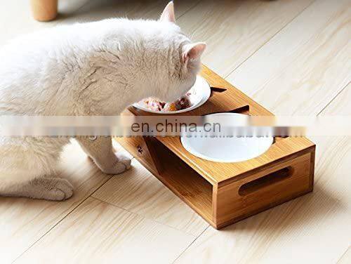 Bamboo Pet Bowl Elevated Dog Cat Food and Water Bowls Stand Feeder Poultry Feeder