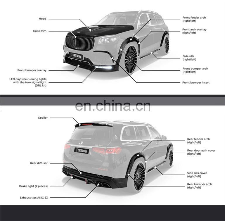 Runde Larte Design For Mercedes-Benz GLS 600 Maybach Upgrade Larte Design Carbon Fiber Wide Body Kit Hood Wheel Eyebrow