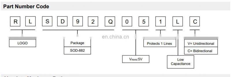 Ruilon 5V ESD Diode Protection Diode Manufacturers TVS/ESD Arrays RLSD92Q051LC