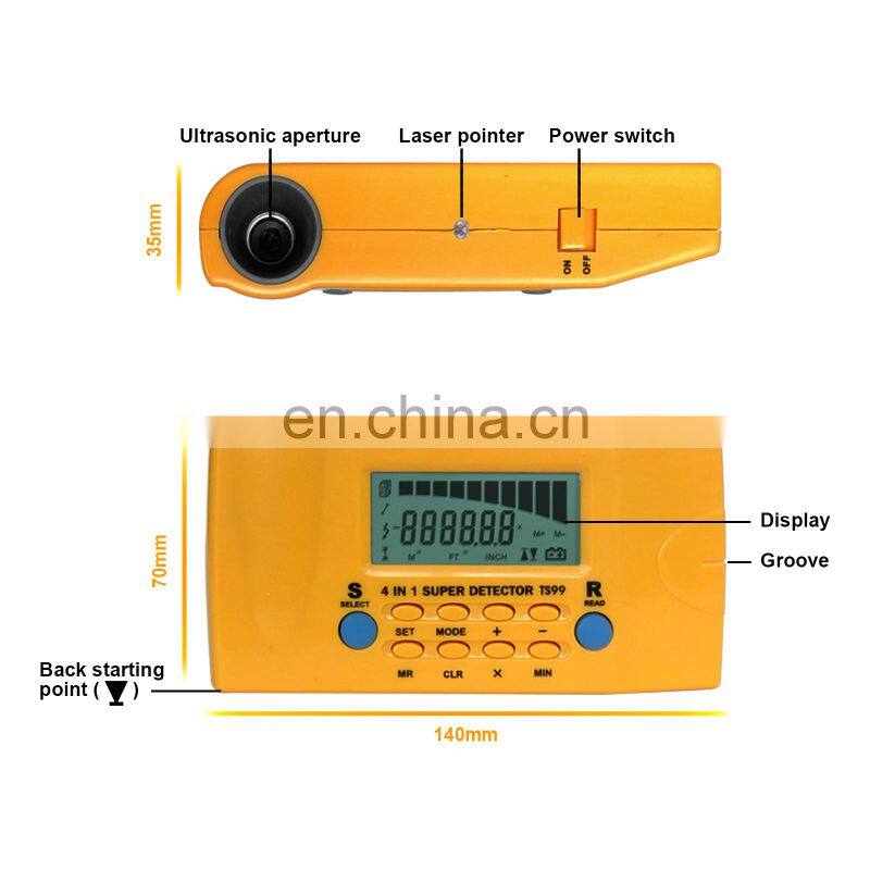 All-sun TS99 Ultrasonic Range finder Distance Detector Household Detector Stud/Metal/AC Voltage/Distance Laser detector 4in1