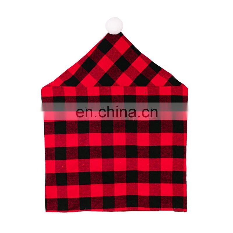 Red Black Plaid Christmas Chair Cover 2022 Santa Xmas Party Decoration for Home Hotel Table Ornament