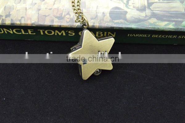 Cute lucky star retro bronzed pocket watch with rhinestone decoration