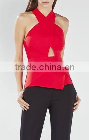 2015 china manufacturer customized fashion ladies red sleeveless peplum tops