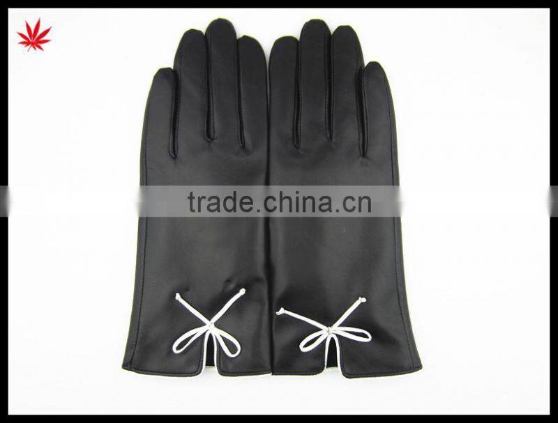 2016 ladies leather hand gloves driving leather gloves with bownot