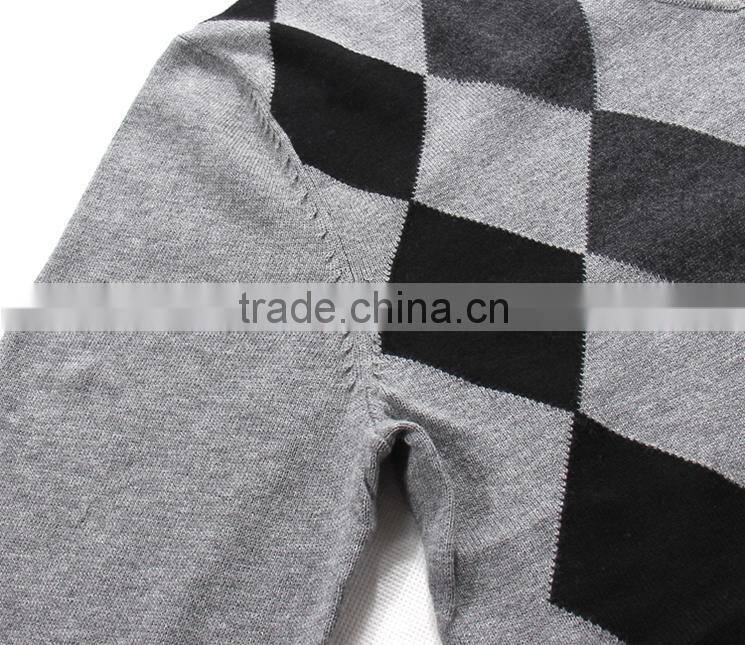 Argyle knitting wear men simple long sleeve V-neck sweater pullover