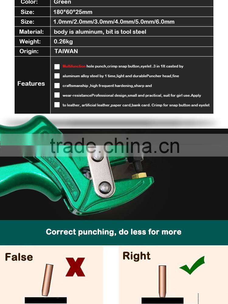 LAOA Green Color Hole Puncher Punching Forceps For Belt Card Snap Button Eyelet Punch Pliers