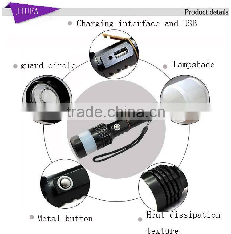 JF Hot sale 5W rechargeable aluminium led zoom bicycle flashlight,most powerful zoom led work light with lampshade