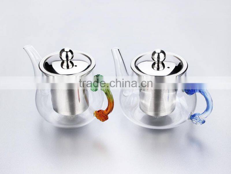 hot new products for 2015 color glass tea kettle with stainless steel strainer
