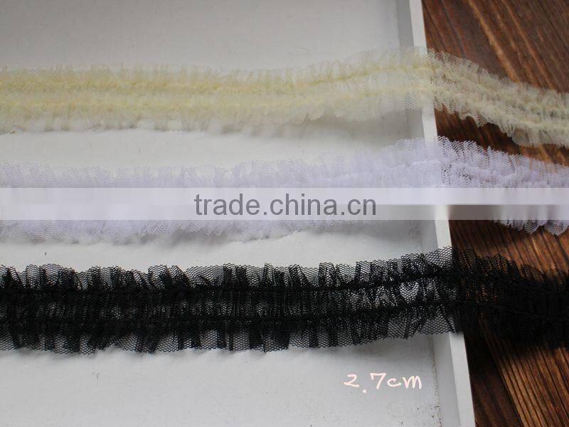 Ruffle Elastic Lace Trimmings For Ladies Garment,Stock Solid Color Trimmings Accessories For Clothing